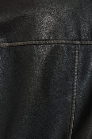 Washed Faux Leather Biker Jacket