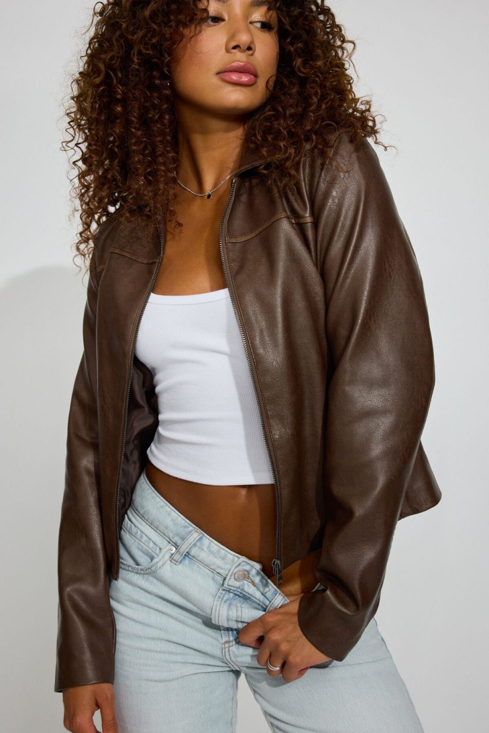 Faux Leather Worker Jacket