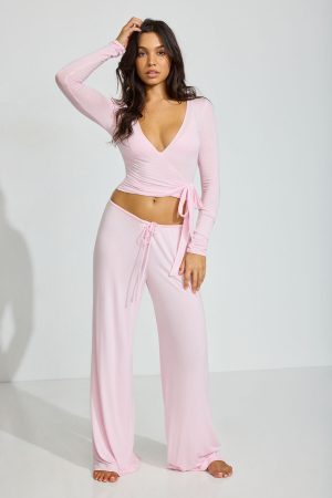 Sheer Ribbed Wrap Long Sleeve Top