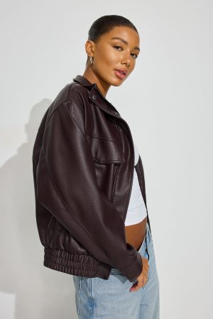 Oversized Faux Leather Bomber