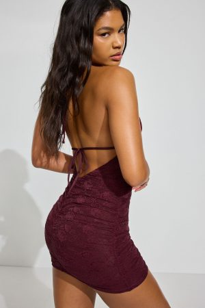 Scarlet Lace Plunge Mini Dress