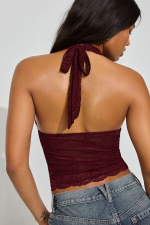 Halter Plunge Lace Top