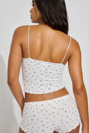 Pointelle Lettuce Edge Cami Top