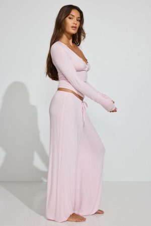 Sheer Ribbed Slouchy Pants