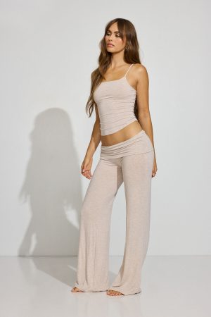 Sheer Ribbed Foldover Pants