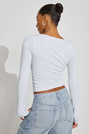 Smooth Open Neck Long Sleeve Tee
