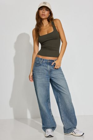 Square Neck Ribbed Tank Top