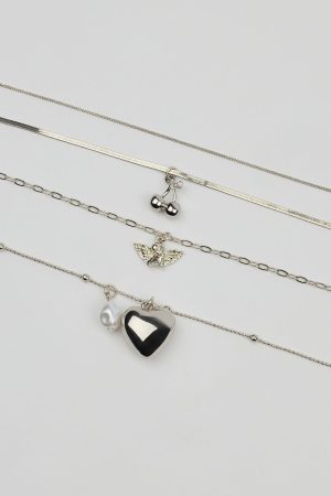Set of 4 Angel and Cherry Pendant Necklaces